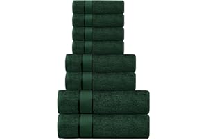 CRAFTBERRY Bath Towels Set-100% Cotton-2 Bath Towels, 2 Hand Towels & 4 Washcloths-Large, Quick Dry, Absorbent, Plush, Soft-Home, Gym, Spa, Hotel, Shower Towels -8 Piece Luxury Bathroom Towels -Dark Green