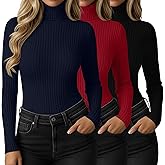 Locoowai 3 Pack Womens Turtleneck Sweaters, Knit Long Sleeve Ribbed Fitted Shirts Casual Warm Pullover Top Basic Fall Sweater