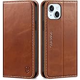 SHIELDON Case for iPhone 15 Plus 5G, Genuine Leather Wallet Magnetic Cover Kickstand RFID Blocking Credit Card Holder Shockproof Case Compatible with iPhone 15 Plus 6.7" 2023 - Retro Brown