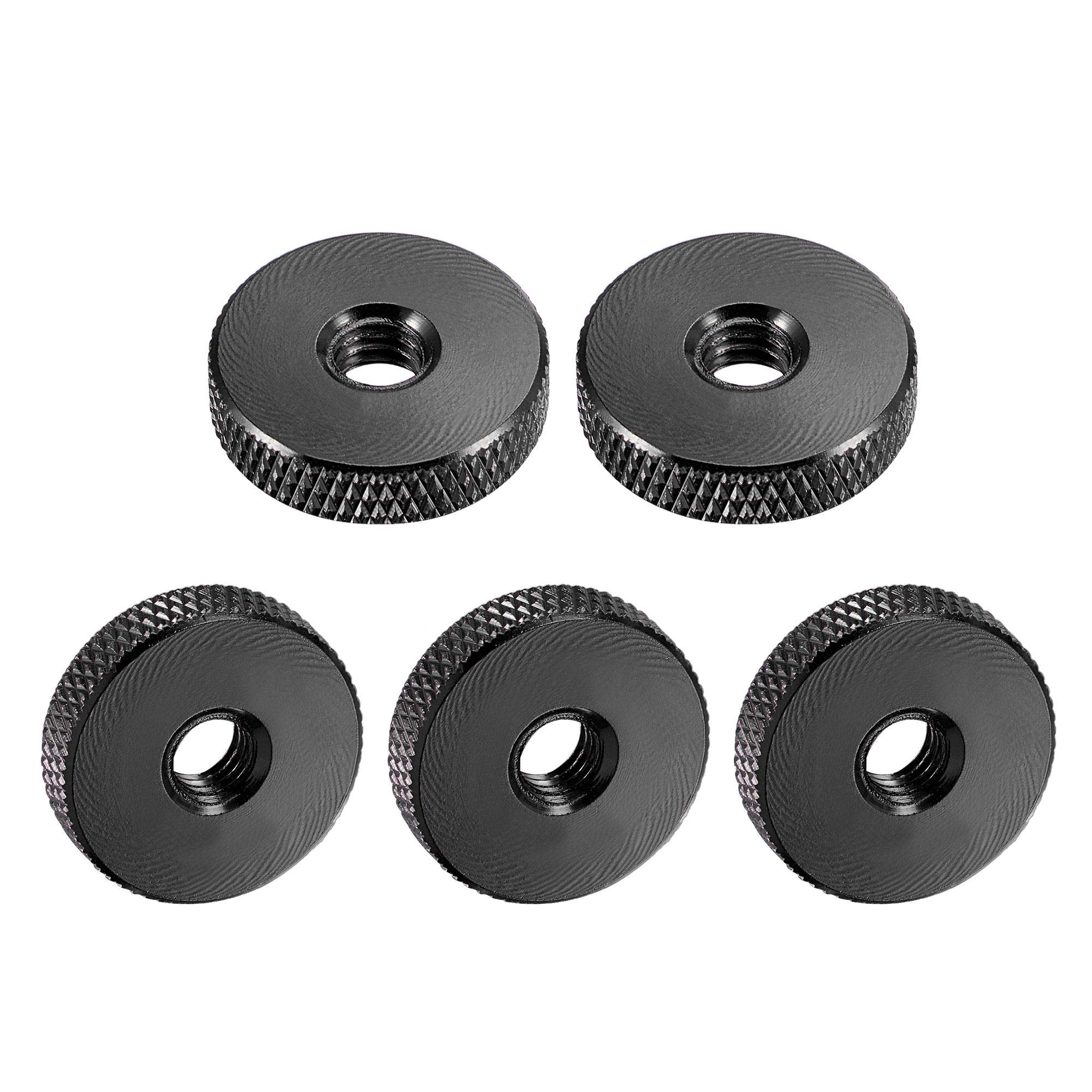 sourcing map Flat Knurled Nut - M6 x 20mm x 5mm Thumb Nuts Lock Adjusting Nuts Aluminum Alloy Black 5Pcs