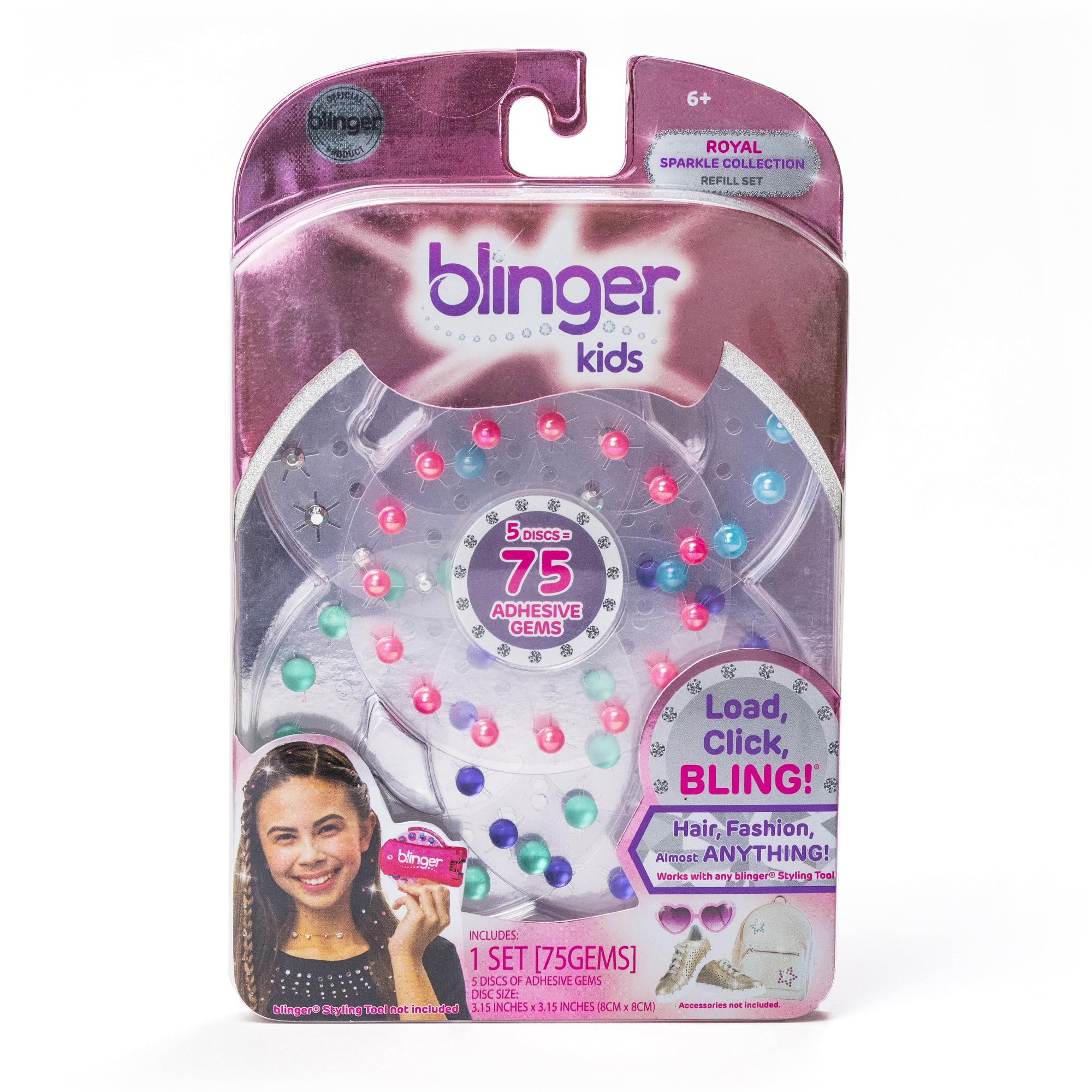 blinger® Sparkle Collection Refill Pack | 75 Acrylic Rhinestones in 5 Discs | Exclusive for blinger Gem Stamper (Royal)