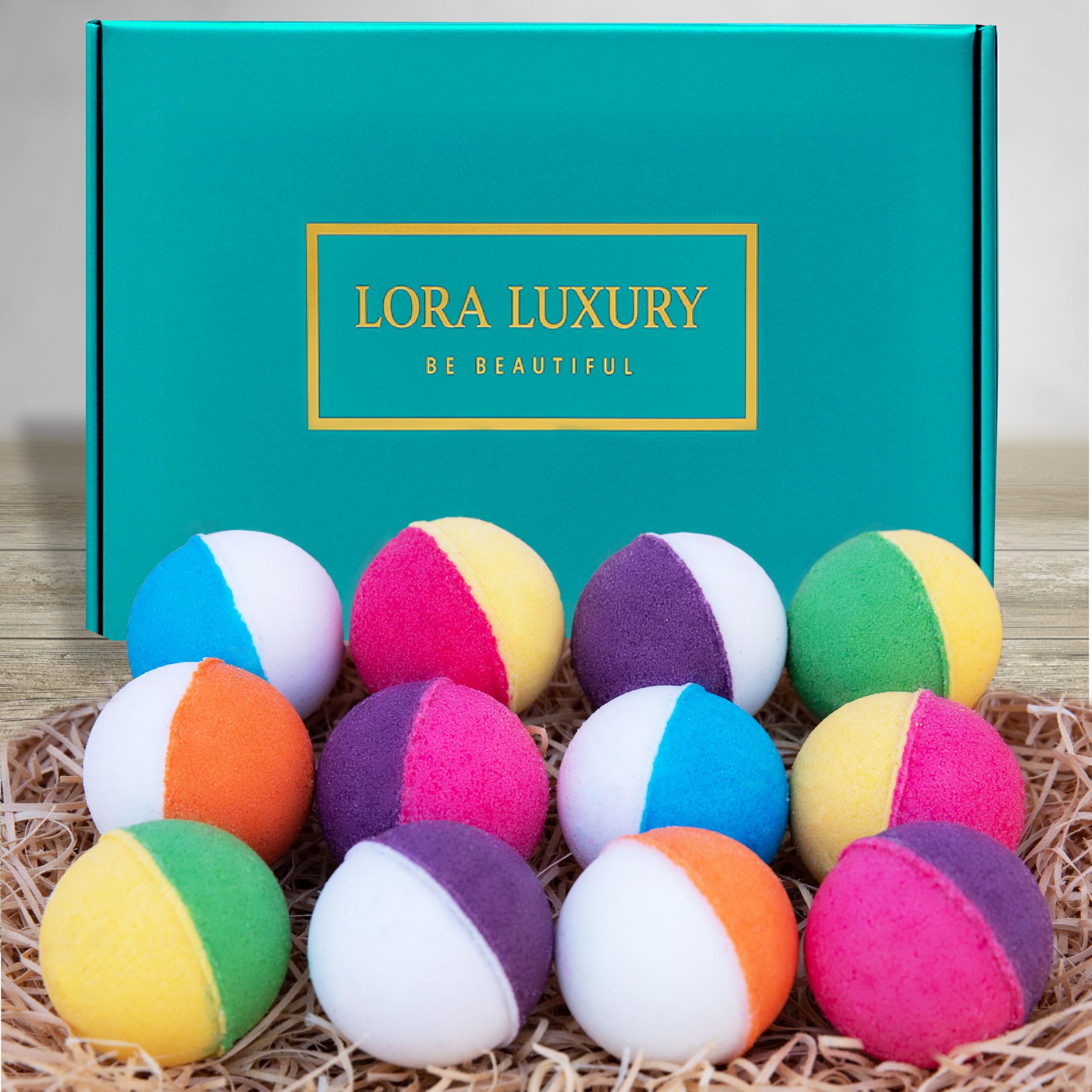 Lora Luxury Bath Bombs -Cocoa Butter and Shea Butter-Esential Oil-Natural Ingredient, 12 Count