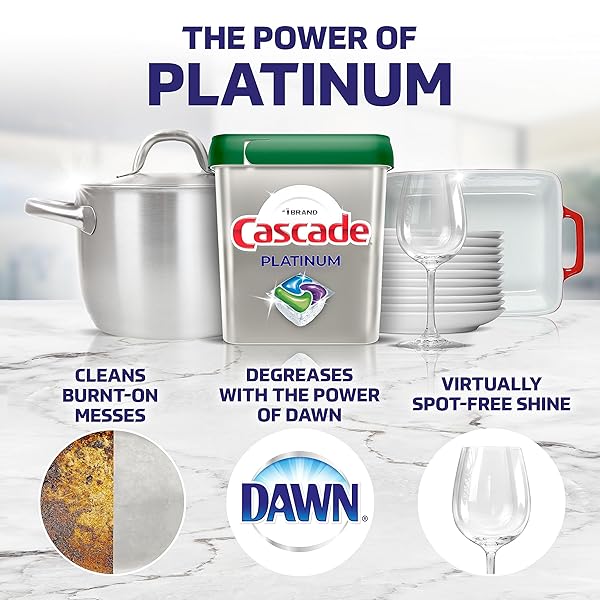 CASCADE PLATINUM DISHWASHER SOAP PODS, ACTIONPACS + OXI, FRESH, 62 COUNT OF DISHWASHER DETERGENT PODS