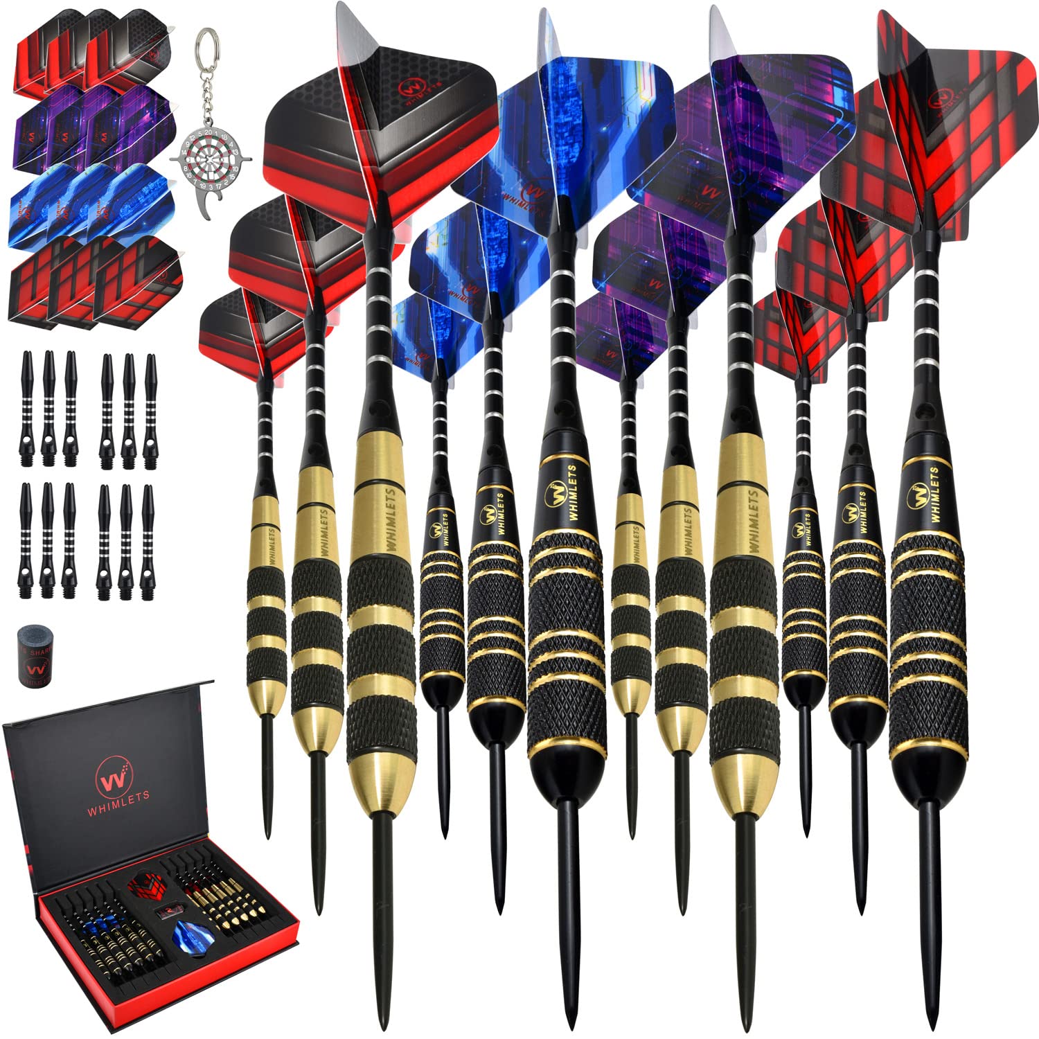 Whimlets Darts Metal Tip Set For Dart Board - The Zero Fail Professional Grade Dart Set with LaserLight Flight - 6 Pro Reinforced Steel Tip Darts Set, Shafts, Flights, Case, Sharpener, Tool