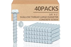 Tandefio 40 Pack 3/8" x 3" Concrete Screw Anchor Galvanized Large Diameter Heavy Duty Plated Concrete Anchors for Masonry Brick Anchoring Block Decking Framing Hex Drive