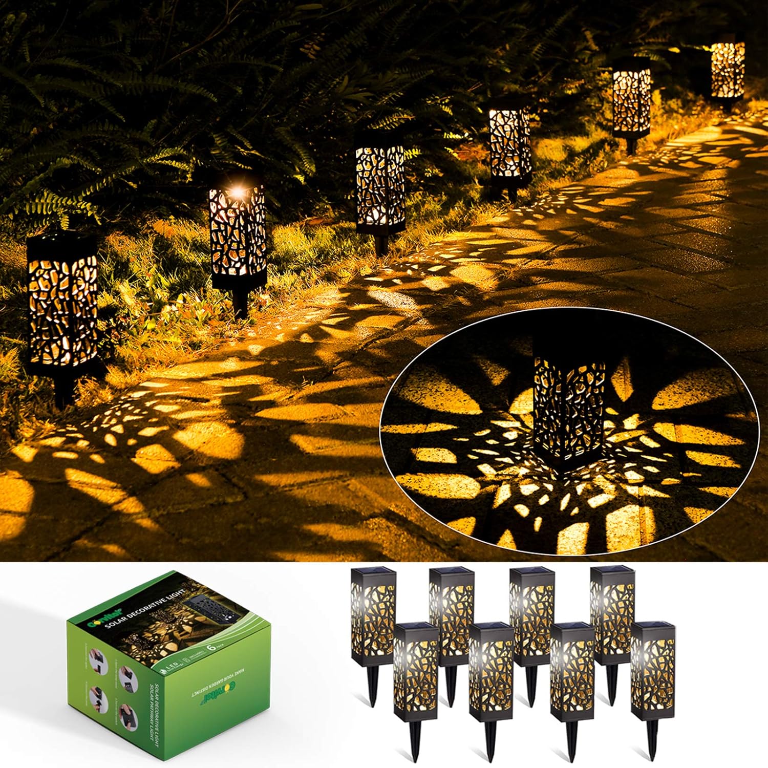 Solar Gartenleuchte, 8 Stück LED Solarlampen für Außen Garten, IP65 Wasserdicht Dekorative Warmweiß LED Solarleuchten Garten für Terrasse Rasen Garten Hofwege