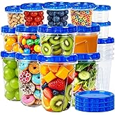 18 Pack Reusable Freezer Storage Containers with Twist Top Lids Airtight(34oz/17oz/4oz), Plastic Food Storage Containers with Lids for Meal Prep Soup Snack Fruit, Soup Container Freezer Microwave Safe