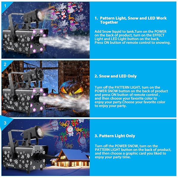 HAKUTA UPGRADED 800W SNOW MACHINE WITH 8 LED RGB LIGHTS, LED PROJECTION, AND 2 WIRELESS REMOTES, PERFECT FOR CHRISTMAS, HALLOWEEN,PARTIES, WEDDING AND DJ STAGE