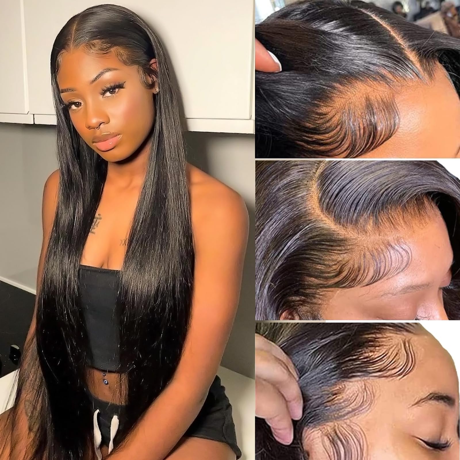 Upgraded Glueless Wigs 13x4 HD Pre Cut Lace Front Wigs Straight 200% Density Brazilian Virgin Human Hair Wigs for Black Women Pre Plucked Bleached Knots with Baby Hair Natural Color 24 inch — image 1