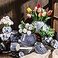 Maxcheck Set of 6 Small Blue and White Porcelain Vases Ginger Jars Blue Chinoiserie Decor Ceramic Decor for Home Table Centerpieces(Chinoiserie)