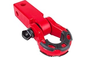 GA GEARAMERICA GearAmerica Aluminum 2x2 Hitch Receiver & Mega Shackle 32,000 lbs (16T) MBS, 16,000 lbs (8T) WLL - for Heavy Duty Towing and Off-Road Recovery - Includes Shackle, Washers & Pin - Red