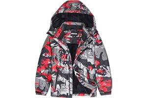 UMMTOM Boys Waterproof Ski Jacket Warm Winter Fleece Snow Coat Kids Outdoor Hooded Snowboard Jacket