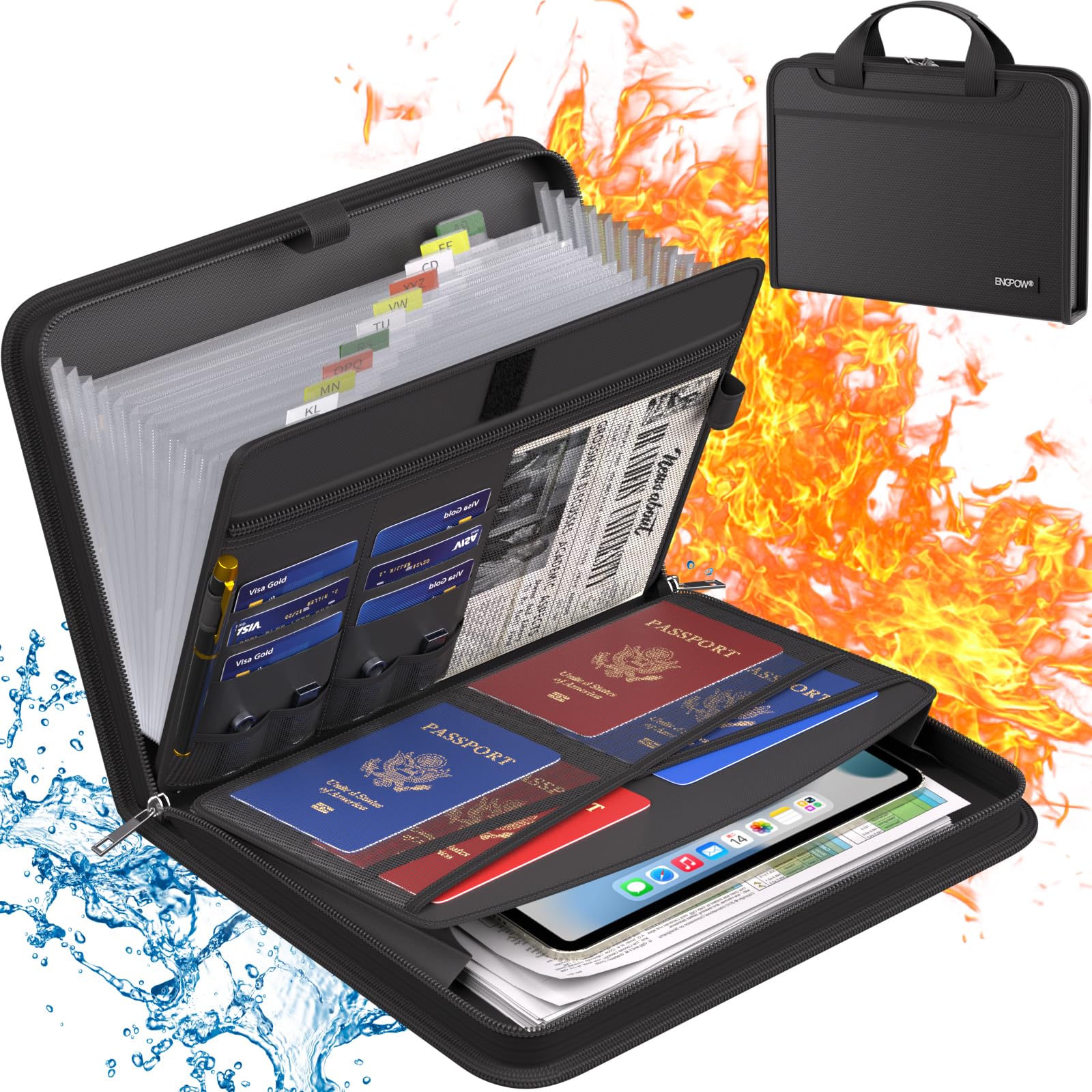 Fireproof Document Organizer,A4 Folder,Portable Expanding File Folder with 13 Pocket,Document Holder with Handle&Labels,Home Office Travel Dcument Organiser for A4 Documents/Bill/Receipt — image 1