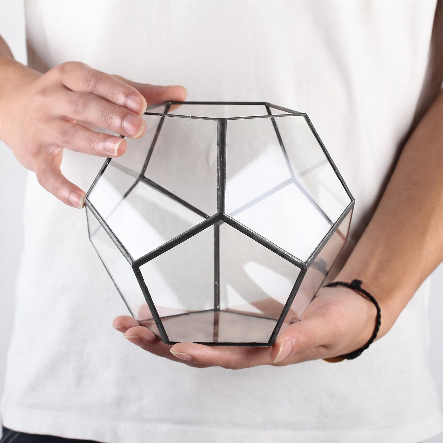 Black Glass Geometric Terrarium Container Modern Tabletop Window Sill Decor Flower Pot Balcony Planter Diy Display Box for Succulent Fern Moss Air Plants Miniature Fairy Garden Gift (No Plants): Garden & Outdoor