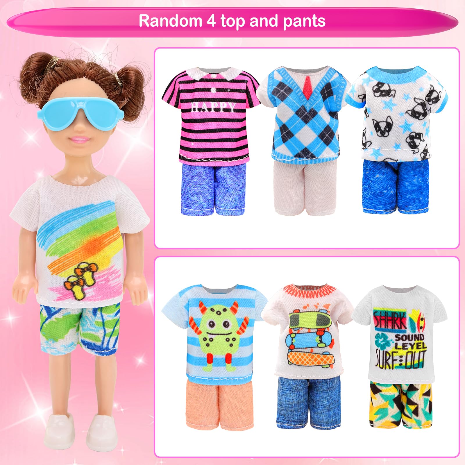 Miunana 25 PCS 5.3 Inch Girl Doll Clothes Dress Outfits and Shoes with 4 Pairs of Shoes for 4-6 Inch Girl Dolls Clothes and Accessories Doll Top and Pants Wings