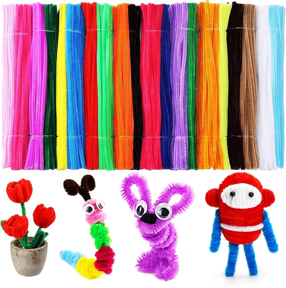 Caydo 1000 Pieces Pipe Cleaners Assorted 20 Colors Chenille Stems 6mm x 30cm