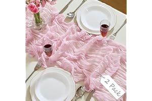Glomii 2 Packs Light Pink Table Runner Cheesecloth - 10ft Boho Gauze Table Runners for Valentines - 35 x 120 Inch Rustic Shee