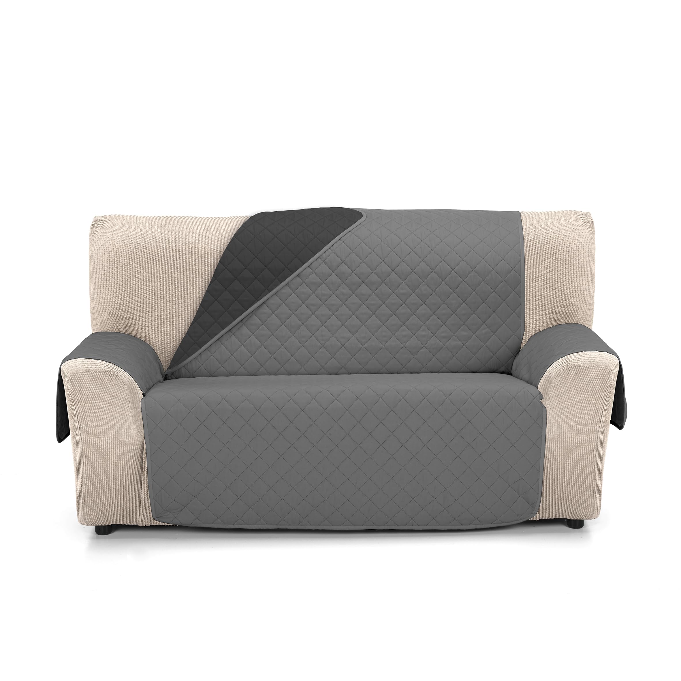 Martina Home Quilted Sofa Cover Reversible Amber 3 Seater Anthracite Black