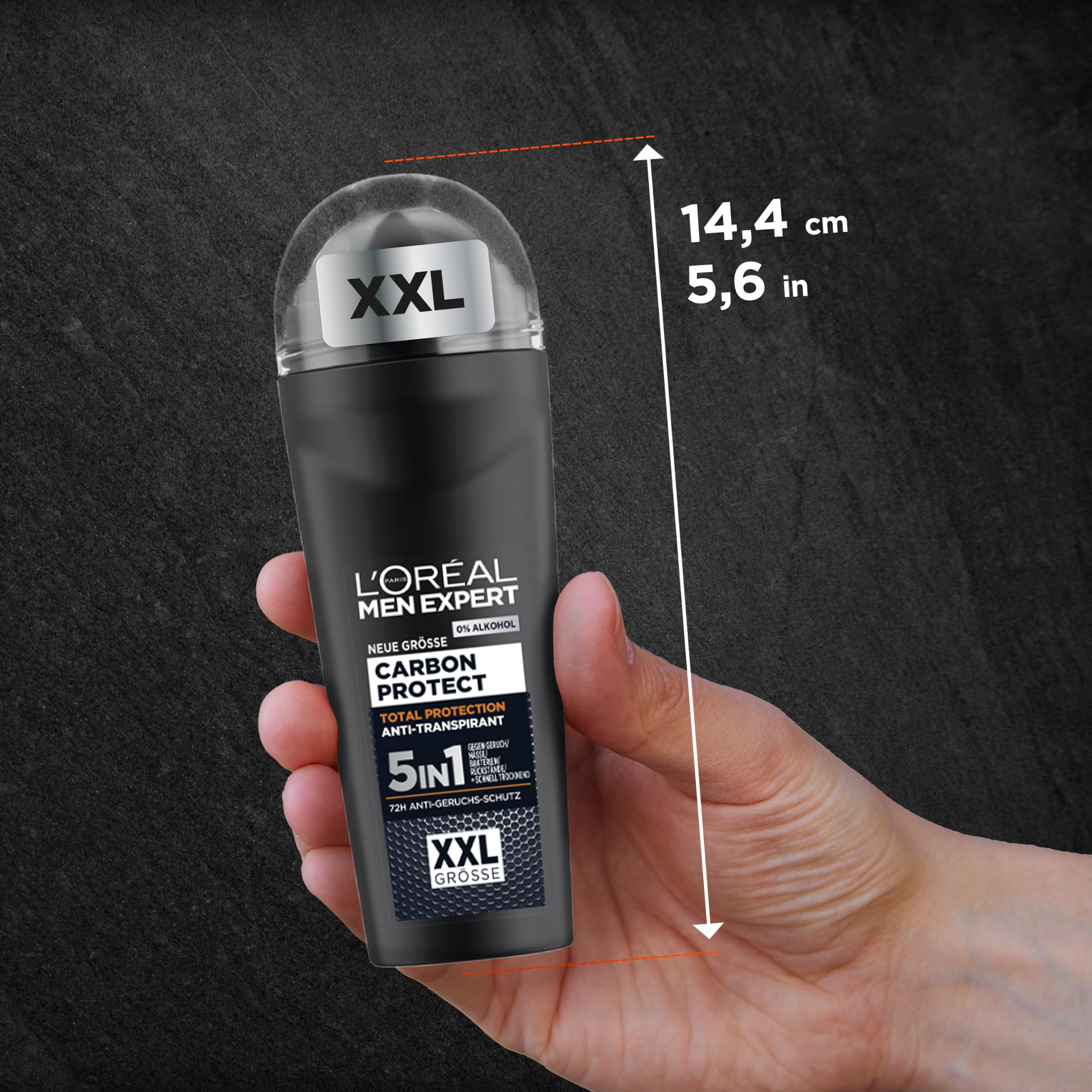 L'Oréal Men Expert XXL 5in1 Deoroller für Männer, Deo Roll-On gegen starken Schweißgeruch, Schwitzen, Achselnässe und weiße Rückstände, Herren 48H Deodorant ohne Alkohol, Carbon Protect, 1 x 100 ml 7