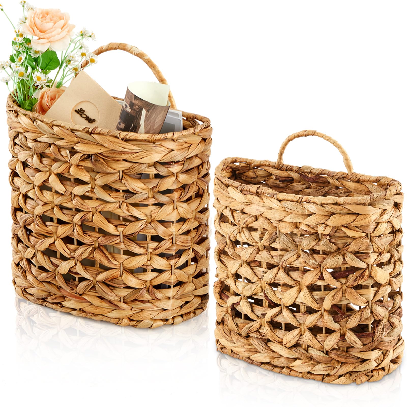 Photo 1 of *DAMAGE** Chunful 2 Pcs Water Hyacinth Hanging Wicker Basket, Natural Wicker Decorative Baskets, Handmade Woven Storage Organizer for House Garden Wedding Wall Decorations, Large & Small Size(Hollow-out)
