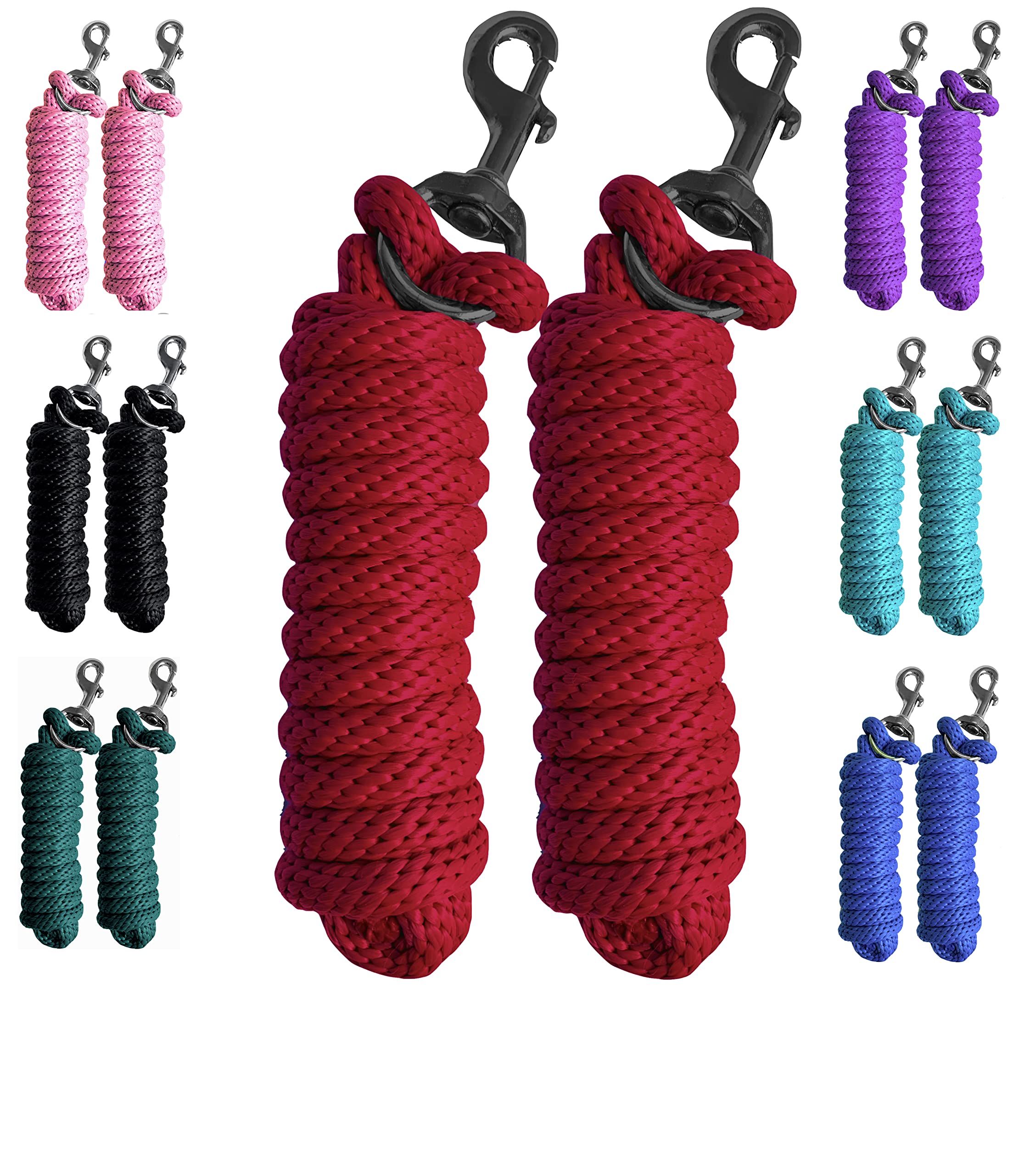 Majestic Ally Pack of 2 Solid Poly Lead Rope for Horses & Livestock – 10 Foot Long and 5/8 inch Thick - Replaceable Heavy-Duty Bolt Snap – Handmade – Soft, Broken in Feel (Red)