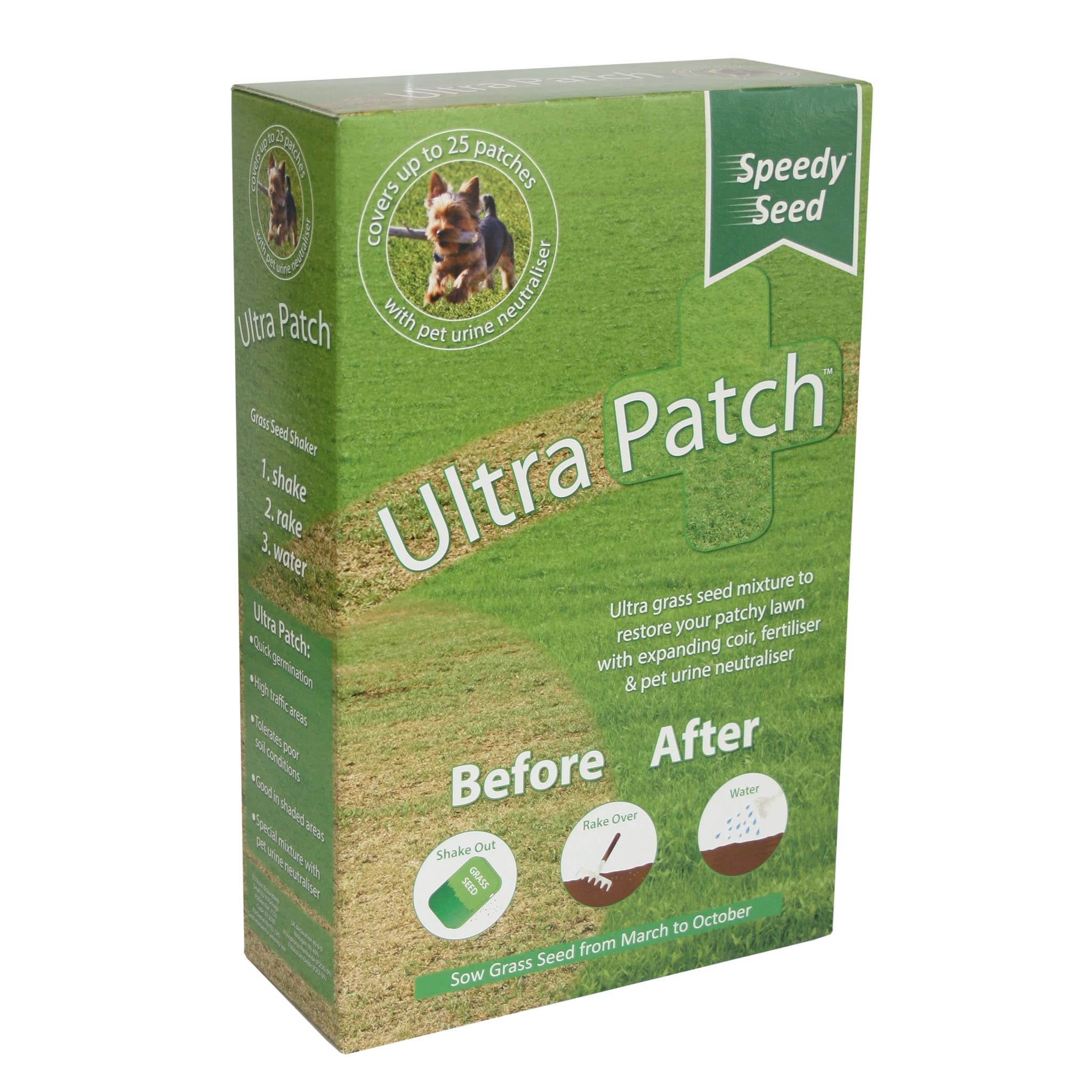 Grass Lawn Speedy Seed, Ultra Patch 1kg Hard Wearing, Fast Growing, Pet Urine Neutraliser, Defra Approved, Grass Seed Patch Repair