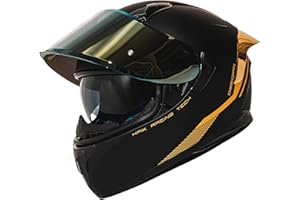 HAX Obsidian Full Face Dual Visor Adult Motorcycle Helmet for Motorbike Street Bike with Pinlock Ready DOT Approved Matte Black Gold M