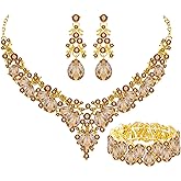 Elegant Bridal Wedding Jewelry Set for Women/Brides/Bridesmaids Teardrop Crystal Leaf Cluster Jewelry Set for Wedding Prom Party Bridal Bridesmaids Rhinestone Crystal Necklace Earrings Bracelet Set
