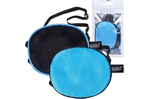 eZAKKA Eye Patches for Adults Kids Left Right Eye, 2PCS Silk Eyepatch for Lazy Eye After Surgery Amblyopia (L, Blue+Black)