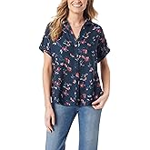 Gloria Vanderbilt Womens Demi Y-Neck Tab Short Sleeve High-Low Button Down Shirt Standard