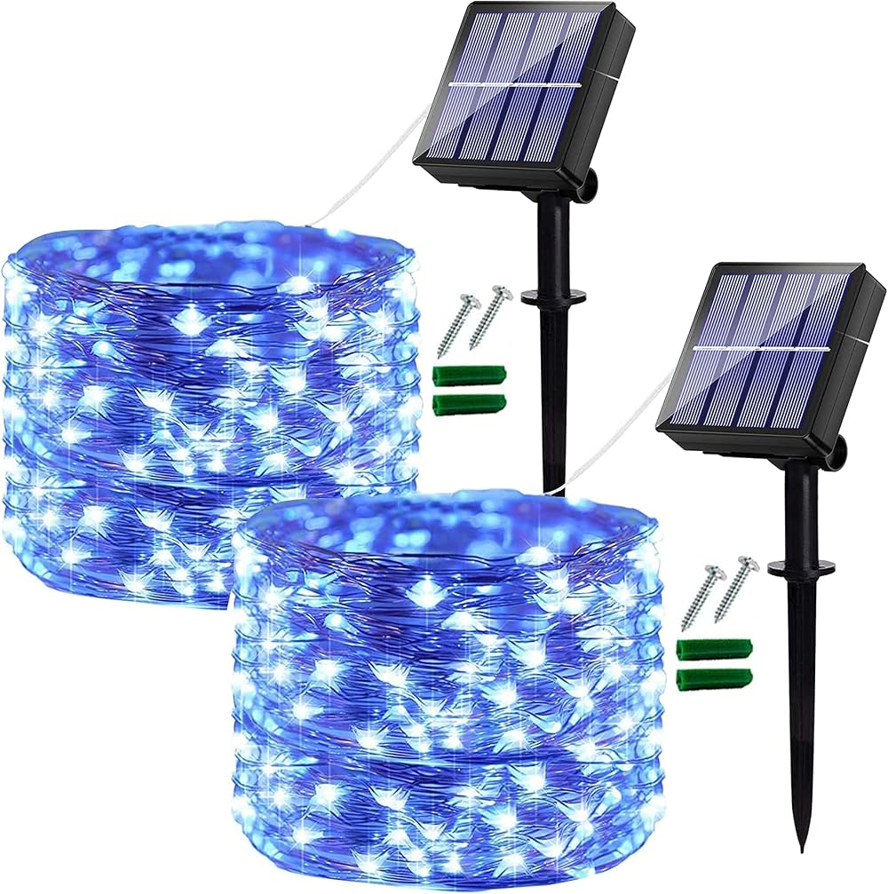 Ligarko Solar Fairy Lights 46ft 120LED 8 Modes Outdoor Copper Wire 2 Pack Blue