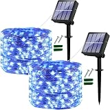 Ligarko Solar Fairy Lights 46ft 120LED 8 Modes Outdoor Copper Wire 2 Pack Blue