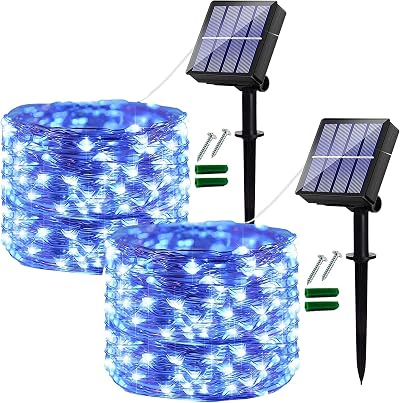 Ligarko Solar Fairy Lights 46ft 120LED 8 Modes Outdoor Copper Wire 2 Pack Blue