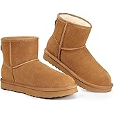 KIDMI Women's Classic Genuine Suede Mini Boots Fuzzy Snow Booties with Fur Lined