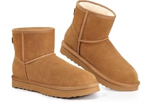 KIDMI Women's Classic Genuine Suede Mini Boots Fuzzy Snow Booties with Fur Lined