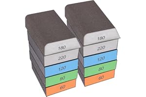 Klfte 10 Sanding Blocks Washable and Reusable Sanding Sponge for Wood Drywall Metal Glass Coarse/Medium/Fine 60/80/120/180/22
