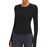 BMJL Women's Long Sleeve Crop Workout Shirts Slim Fit Breathable Mesh Gym Athletic Running Hiking Tops