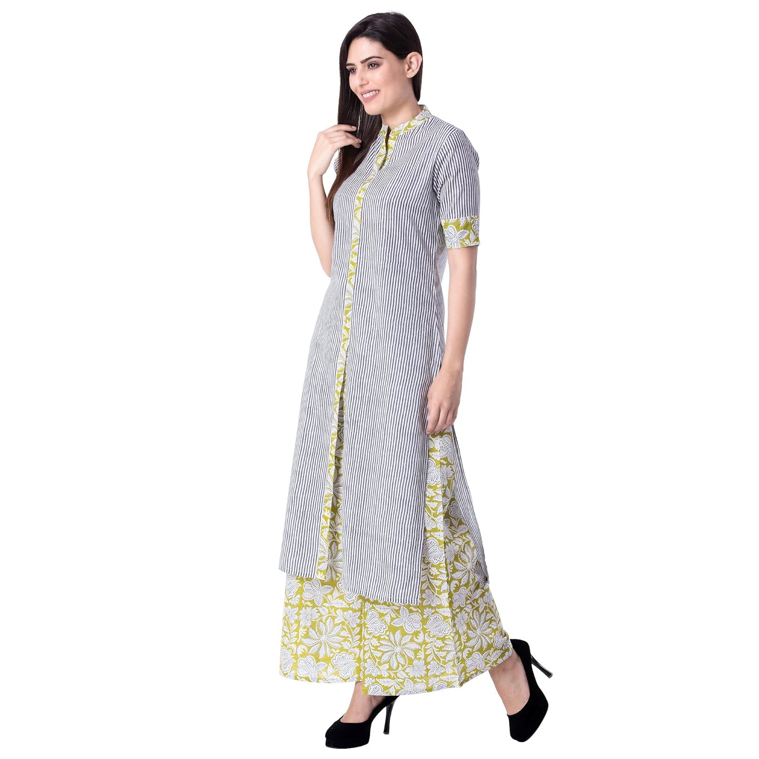 khushal k women's cotton printed kurta with palazzo pant set