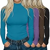 Neer 4 Pack Women's Mock Turtleneck Shirts Long Sleeve Pullover Tops Stretch Cotton Basic Layering Loose Fit Undershirt Tee