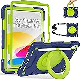 Andnary Case for iPad (A16) 11th Generation 11 inch 2025/10th Generation 10.9 inch 2022, Shockproof Cover with Screen Protector/360° Rotate Handle/Bracket/Pen Holder/Shoulder Strap (Navy+Green) | (A16), 2025, 2022, Heavy Duty, Shockproof Cover