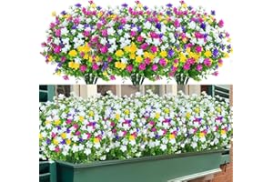 TEMCHY 8 Bundles Artificial Flowers Lifelike No Fade UV Resistant Fake Plastic Flowers Faux Plants for Hanging Planters Outside Porch Window Box Wedding Home Décor - Indoor/Outdoor Use