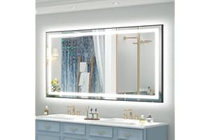 OKPAL 50x30 LED Bathroom Mirror with Black Frame, Lighted Bathroom Vanity Mirror, Front and Backlit, Dimmable, Anti-Fog, 3 Colors, Shatterproof, ETL Listed, Horizontal/Vertical