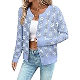 Sidefeel Women's Button Down Cardigan Sweater Long Sleeve Cute Floral Printed Cropped Sweater Coats