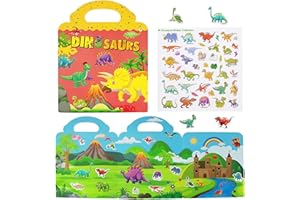 YOWLIEU Reusable Sticker Books for Kids, Travel Removable Toddler Dinosaur Sticker Books for 3 4 5 Year Old Girls Boys Birthday Gifts Educational Learning Toys