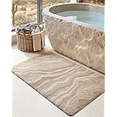 DEXI Bathroom Rug Mat 17x30, Soft and Absorbent Marble Bath Mats for Bathroom, Non Slip Machine Washable Bathmat for Shower Floor, Tub, Sink, Beige