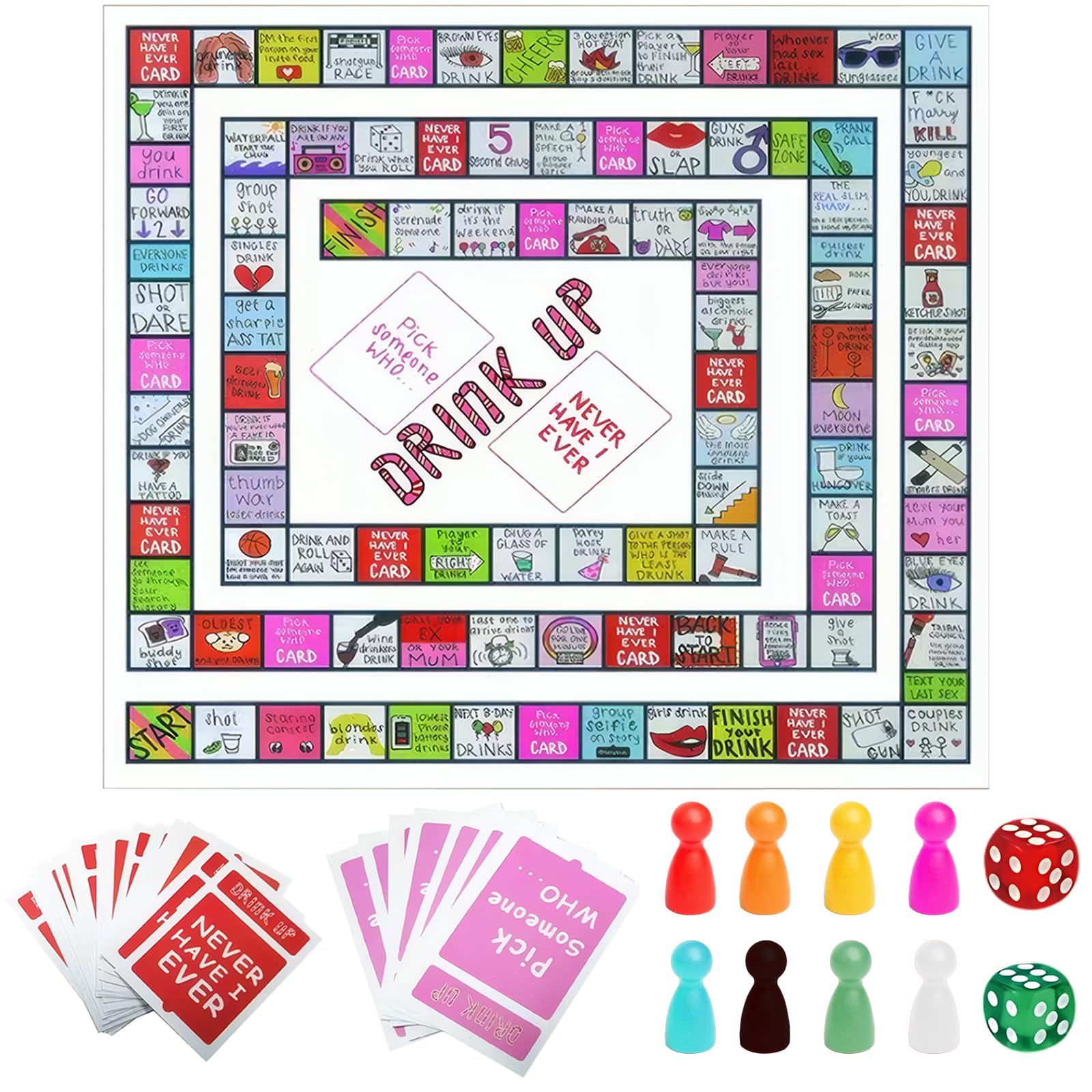 SrgPui Drinking Games, Adult Party Board Game, Fun Drinking Games for Adults, Girls Night, Bachelorette Parties, 2-8 Players, Waterproof, Perfect for Birthdays and Celebrations