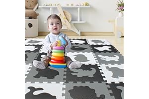 qqpp EVA 18 Tiles Baby Play Mat for Playing, Interlocking Foam Floor Mats for Tummy Time & Crawling, Flooring Tiles with Animals Puzzle for Kids. QP-51(ADL) b18N