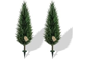 YWLANXXCH 3.3FT Artificial Cedar Topiary Trees Set of 2 with Spike, UV Resistant Fake Plants Bushes Shrubs, Faux Arborvitae Cypress Privacy Tree for Outdoor Indoor Planter, Front Yard Porch Decor Christmas