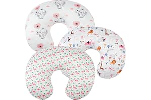 Tontukatu Nursing Pillow Cover Set 3 Pack Nursing Pillow Slipcovers for Moms Breastfeeding Moms, Ultra-Soft Stretchy Fit Standard Nursing Pillows Flamingo Elephant & Lion