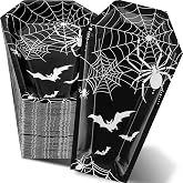 Hsei 200 Pcs Halloween Coffin Paper Plates, 10.7 x 6.3 in, Spider Style | Bat Spider Print Design, Disposable for Appetizers Snacks Desserts, Halloween Party Tableware Coffin Snack Serving Trays